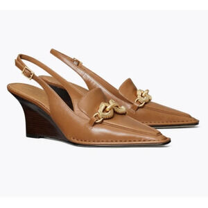 Tory Burch | Jessa Pointy-Toe Slingback Wedge in Cinnamon Brown Leather Size 7.5